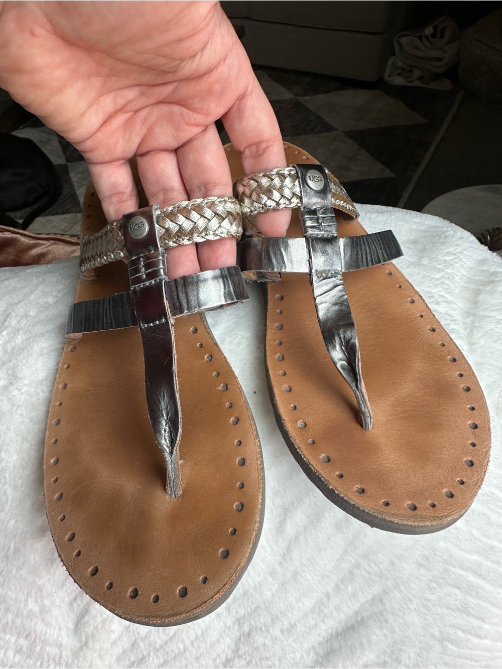 Ugg Audra Metallic Silver Braided Sandals